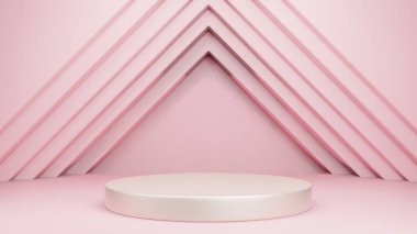 Yumuşak renkli podyumun 3D görüntüsü. Yuvarlak Pedestal ve Kopyalama Alanlı Minimal Stüdyo. , Ürün Sunumu. grafik kaynağı için