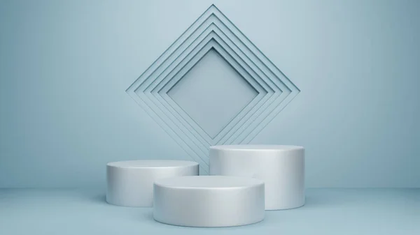 Yumuşak renkli podyumun 3D görüntüsü. Yuvarlak Pedestal ve Kopyalama Alanlı Minimal Stüdyo. , Ürün Sunumu. grafik kaynağı için