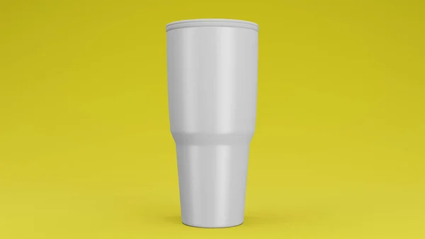 Vaso Acero Inoxidable Blanco Con Tapa Para Maqueta Marca Renderizar —  Fotos de Stock