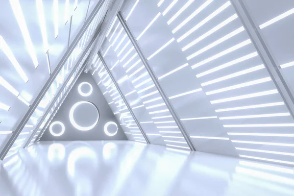 Bilimkurgu grunge hasarlı metalik koridor arkaplanı neon ışıklarıyla aydınlandı 3d görüntüleme -