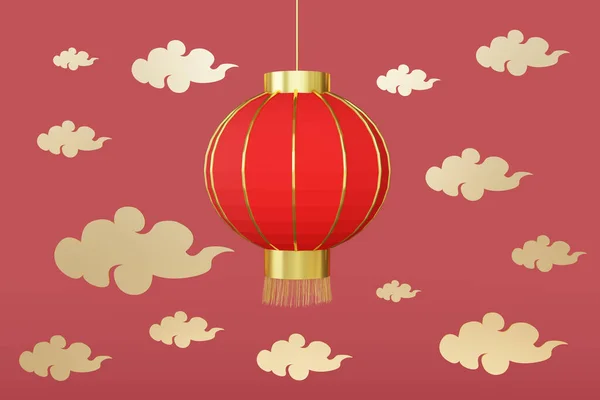 Çin Yeni Yıl tebrik kartı. Fare yılı. Altın ve kırmızı süs. 3 boyutlu tasarım. Bayram afiş şablonu, dekor ögesi 2020 konsepti