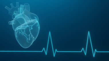 3 boyutlu geniş çerçeveli kalpler izole edilmiş beyaz arkaplanlar, soyut Kalp simgesi çizgiler ve üçgenler, mavi arkaplan üzerindeki ağ bağlantısını gösteren noktalar, 3d görüntüleme