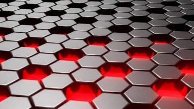 Soyut siyah altıgen geometrik katmanlı. Gelecekçi altıgenler yüzeyi. Gelecekteki bilim kurgu konsepti. 3B Hazırlama