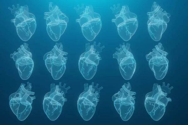 3 boyutlu geniş çerçeveli kalpler izole edilmiş beyaz arkaplanlar, soyut Kalp simgesi çizgiler ve üçgenler, mavi arkaplan üzerindeki ağ bağlantısını gösteren noktalar, 3d görüntüleme