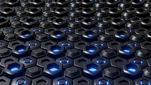 Abstract Black Hexagonal Geometric Layered Futuristic Hexagons Surface Future Sci — Stock Photo, Image