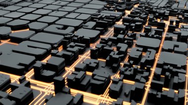 Tekno mega şehir; kentsel ve geleceksel teknoloji kavramları, orijinal 3D tasarım