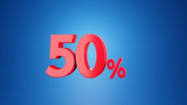 % 50 indirim için% 50 veya% 30 varil için% 30. Mavi arkaplanda 5D illüstrasyon.. kırmızı numara