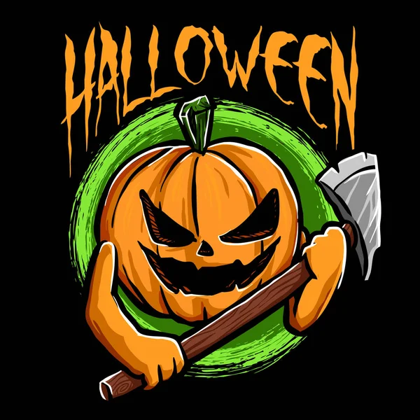 Cabeza Calabaza Halloween Con Arma — Vector de stock