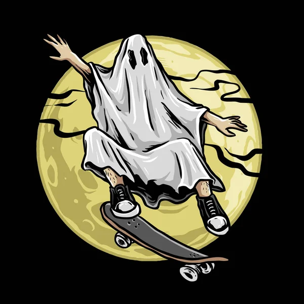 Fantôme Personnage Skateboard Vecteur Halloween — Image vectorielle