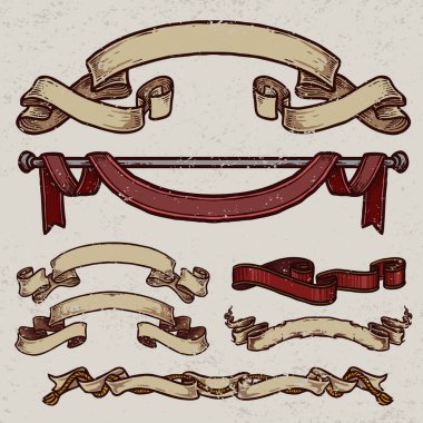 Retro pankart vektör seti, klasik kurdele koleksiyonu