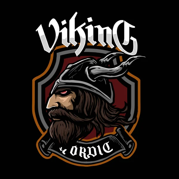 Emblème Mascotte Tête Viking Logo Insigne Illustration Vectorielle — Image vectorielle