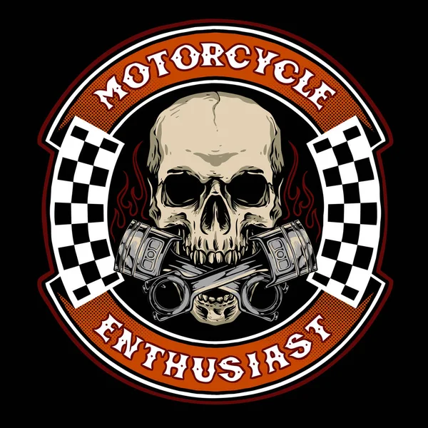 オートバイのベース商品やロゴサービスガレージに適したピストンと頭蓋骨のバイカー — ストックベクタ