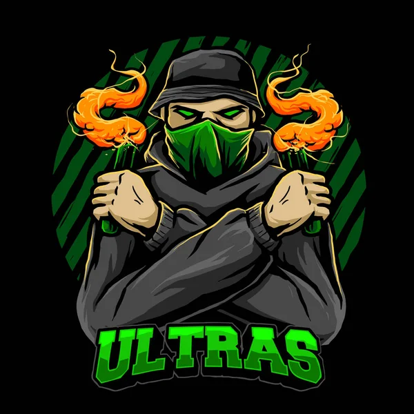 Ultras Soccer Supporter Smoke Bomb Pyro Black Hoodie Vector Illustration — Stock Vector