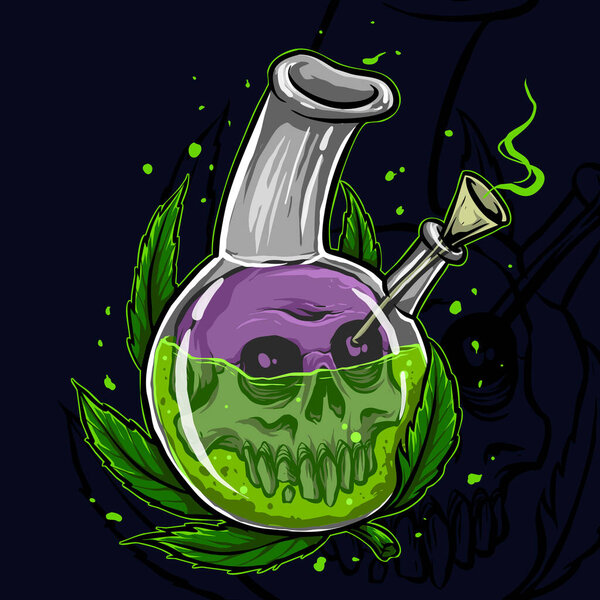 skull in the bong with marijuana leaf vector illustration