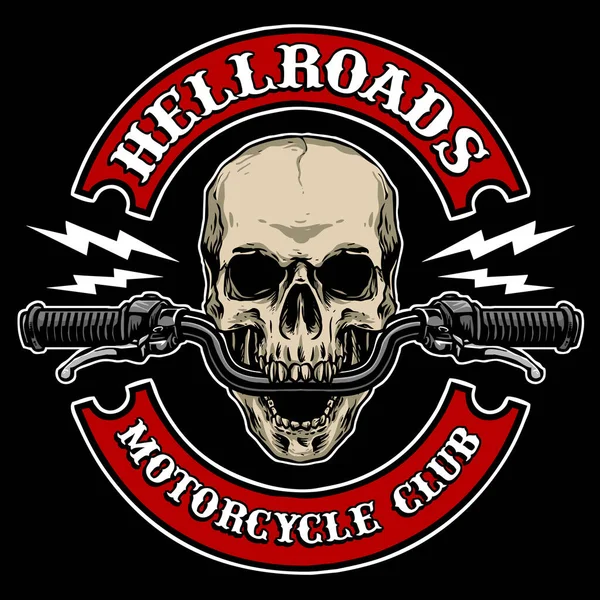 オートバイクラブのロゴに適したオートバイハンドルバー付き頭蓋骨のベクトル — ストックベクタ