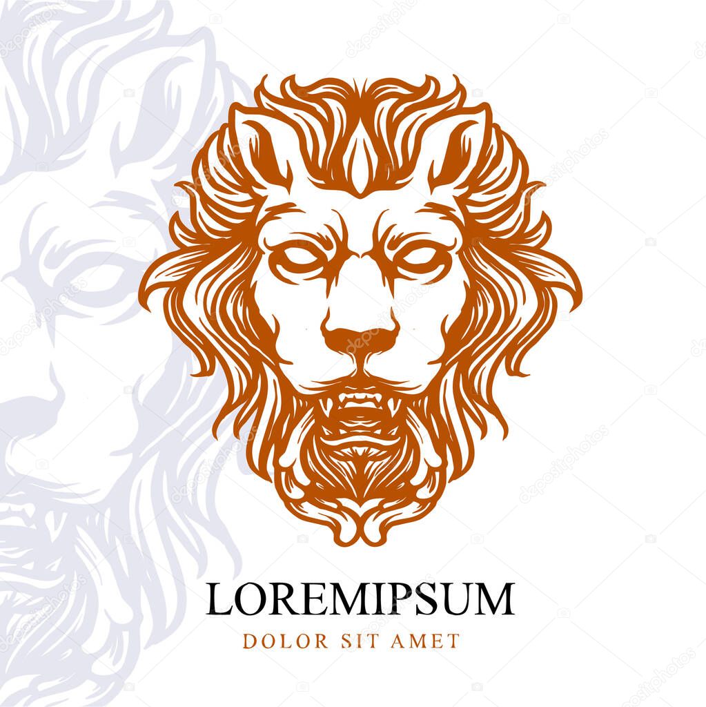 Lion head line art logo design