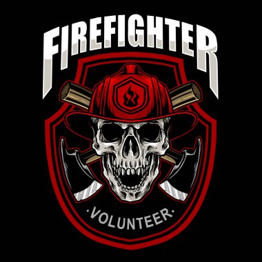 İtfaiyeci kafatası amblemi tasarımı vektörü