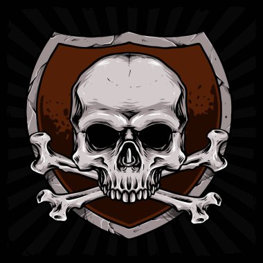 Kalkan vektör illüstrasyonlu çapraz kemik kafası