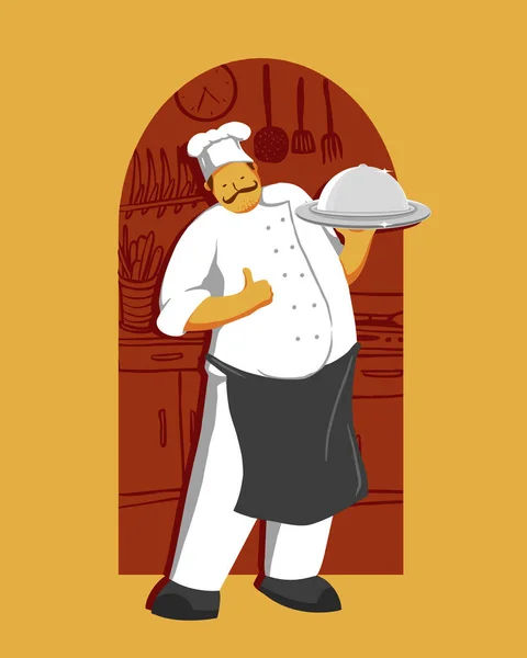 Vetor Homem Com Uniforme Chef Restaurante Logotipo Culinário — Vetor de Stock