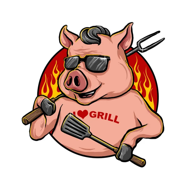 Mascote Porco Projeto Vetorial Barbeque —  Vetores de Stock