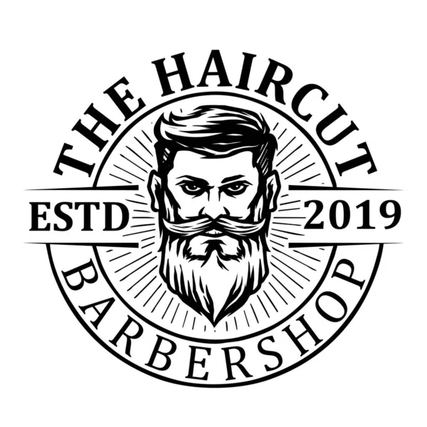 ひげそりと理髪店のアイコンのロゴデザインの男 — ストックベクタ