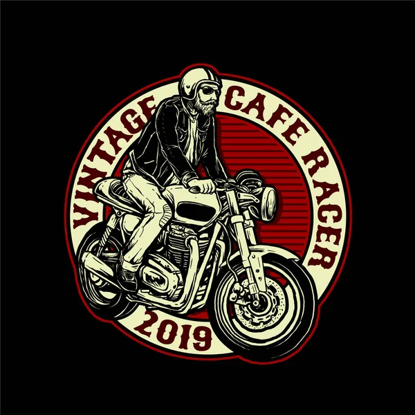 Hombre Montar Café Corredor Motocicleta Vector Insignia — Vector de stock
