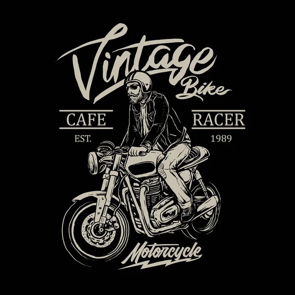 Barbat Echitatie Cafenea Curse Motociclete Insigna Vector — Vector de stoc