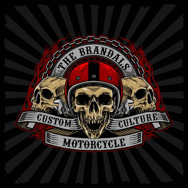 Teschio Bikers Distintivo Vettoriale Design — Vettoriale Stock