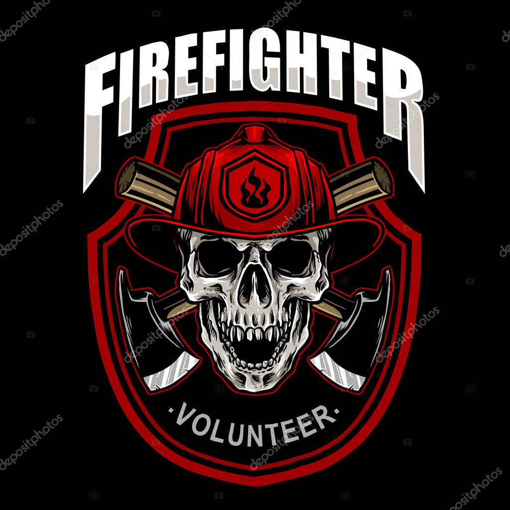 Vector of fire fighter skull emblem design