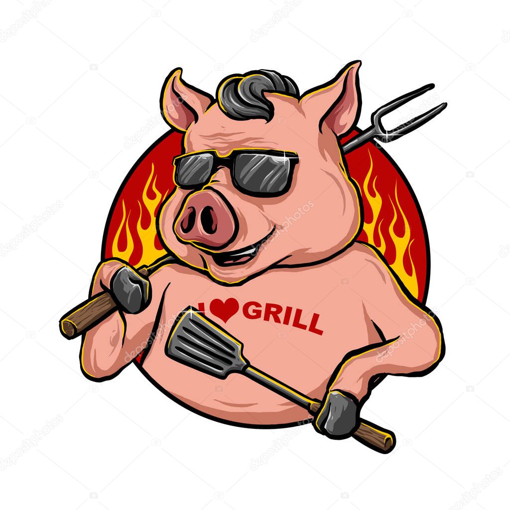 pig mascot barbeque vector design