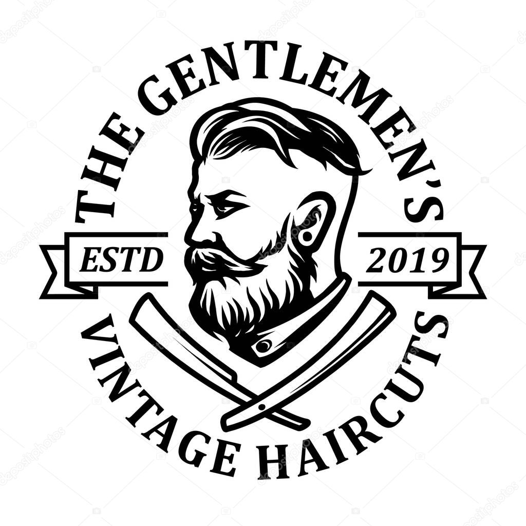 man with bearded and barbershop icon logo design