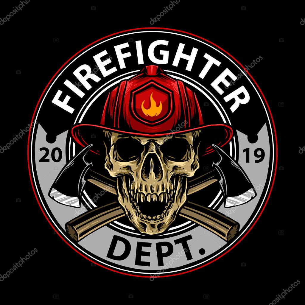Vector of fire fighter skull emblem design