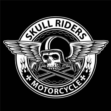 Motosiklet kask ve kanatları olan motorcu kafatasının vektörü, motosiklet kulübü logosu için uygun.