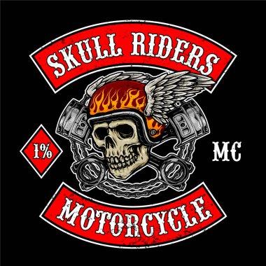 Motosiklet kulübü logosu için pistonlu uçan kafatası