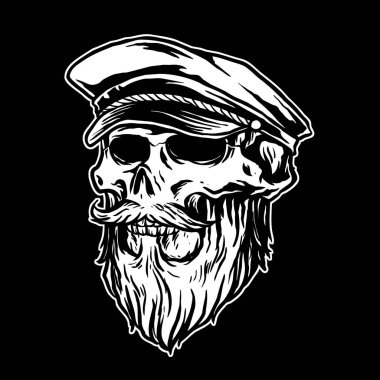 Denizci şapkası tasarımı olan sakallı kafatası