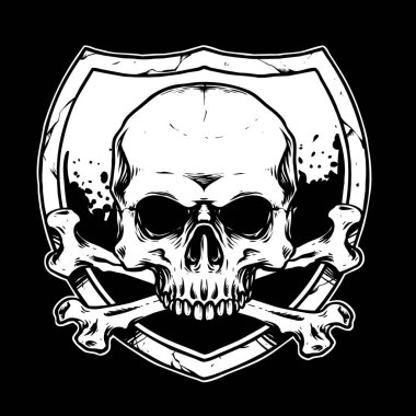 Kalkan vektör illüstrasyonlu çapraz kemik kafası