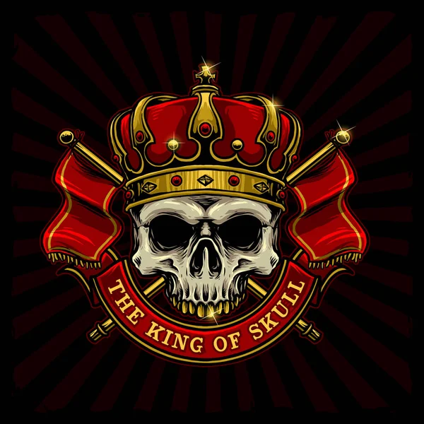 Vector Cráneo Con Corona Rey Bandera Del Reino — Vector de stock