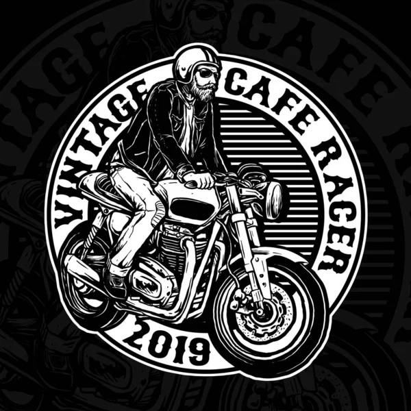 Hombre Montar Café Racer Motocicleta Personalizada Vector Insignia — Vector de stock