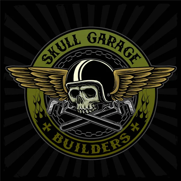 Flying Skull Wrench Suitable Motorcycle Club Garage Service Logo Design — Stock Vector