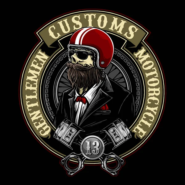 Totenkopf Mit Gentlemen Stil Und Retro Helm Biker Illustrator — Stockvektor