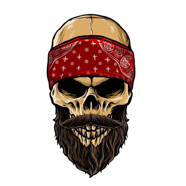 vector of bearded skull head with bandana