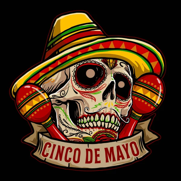 Cráneo Cinco Mayo Vector Ilustración — Vector de stock