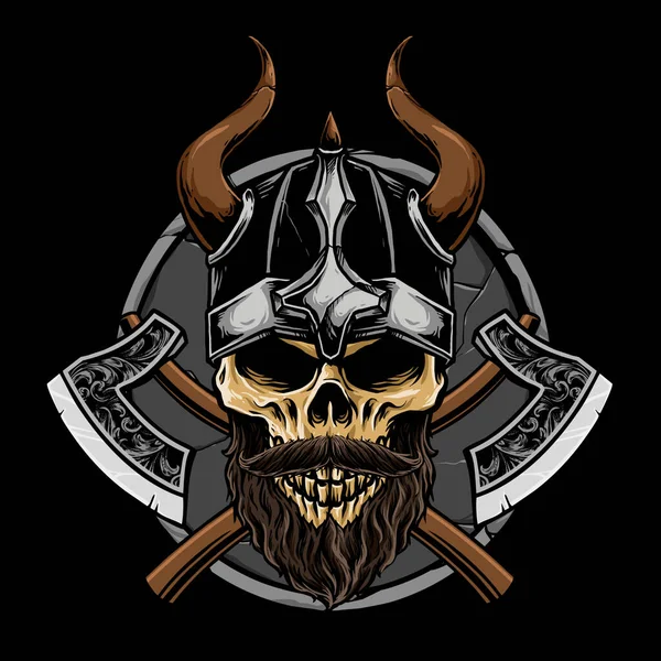 Crânio Viking Com Arma Ilustração Vetorial — Vetor de Stock