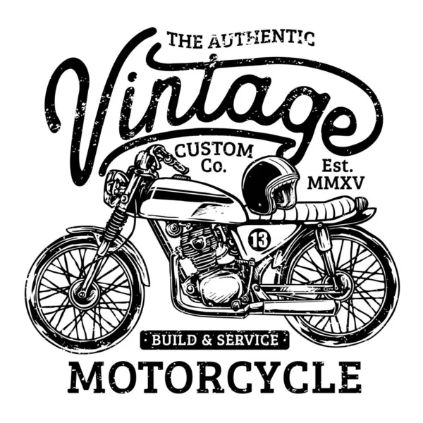 Vector Van Vintage Custom Motorfiets Met Klassieke Helm — Stockvector