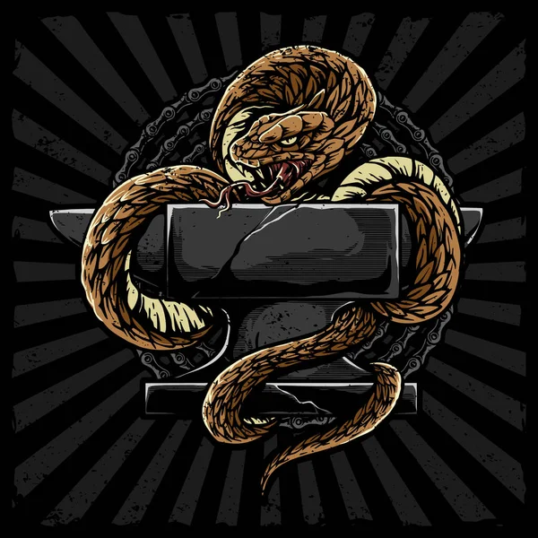 Vector Serpiente Con Yunque Ilustración Hierro — Vector de stock