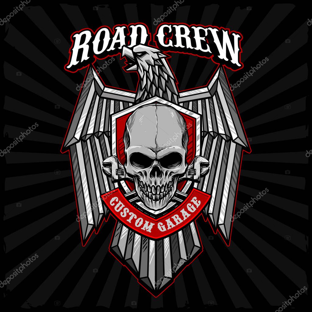 Skull with iron eagle badge vector