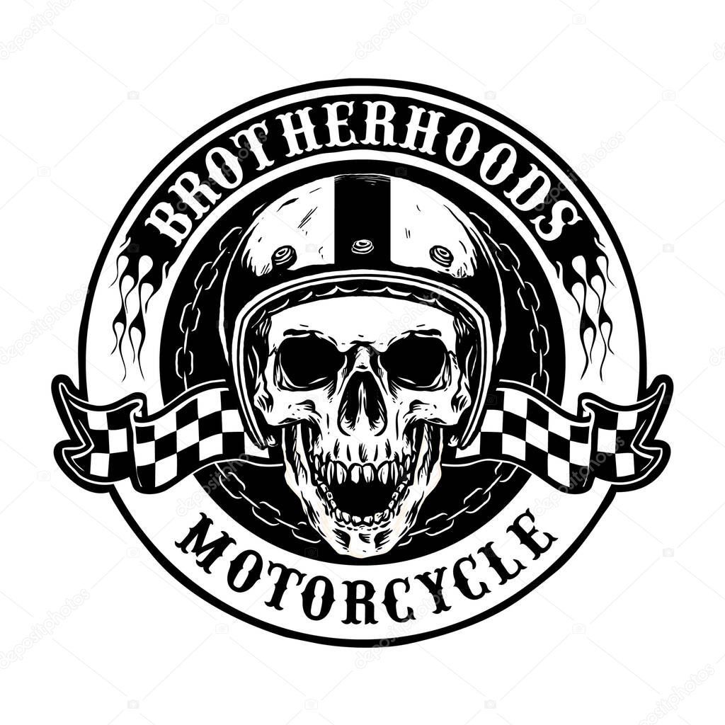 skull with retro motorcycle helmet vector badges