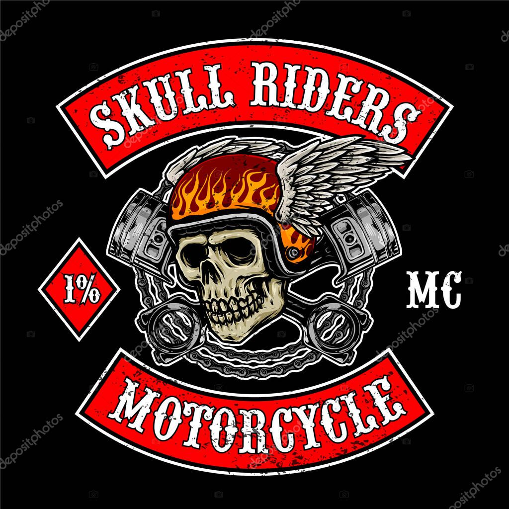 Flying skull with pistons for motorcycle club logo