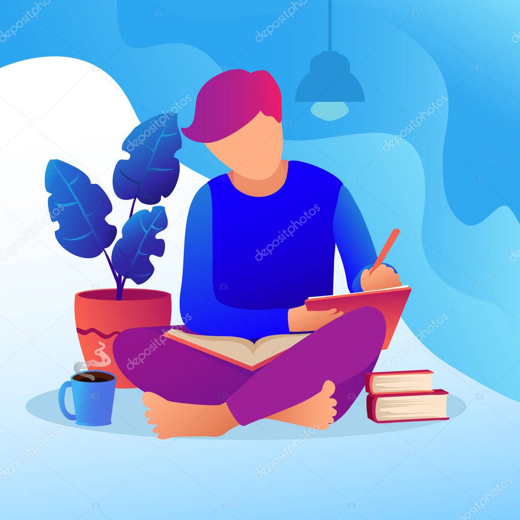 a guy reading and writing vector illustration