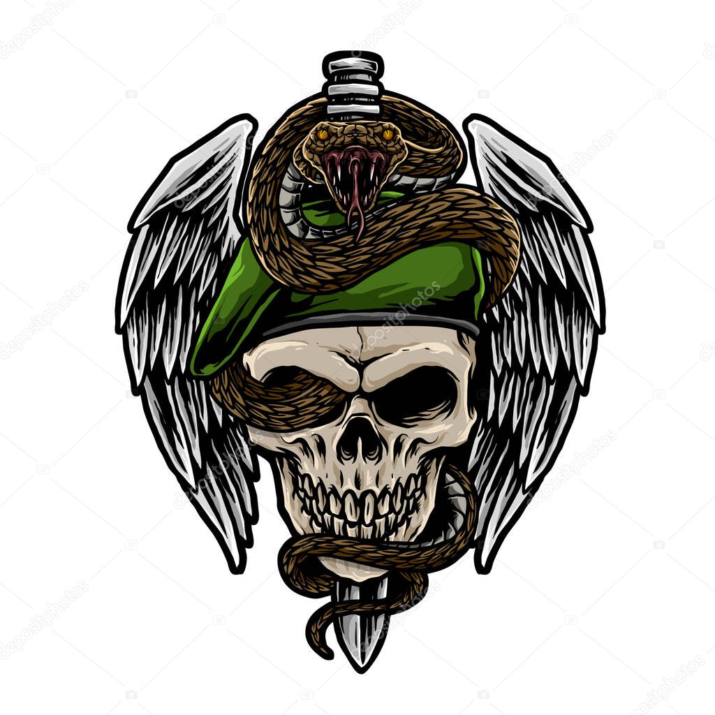 skull army with snake vector illustration